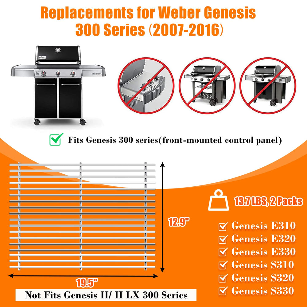 GRISUN grates installed on a Genesis 300 series grill showing correct fit and even heat