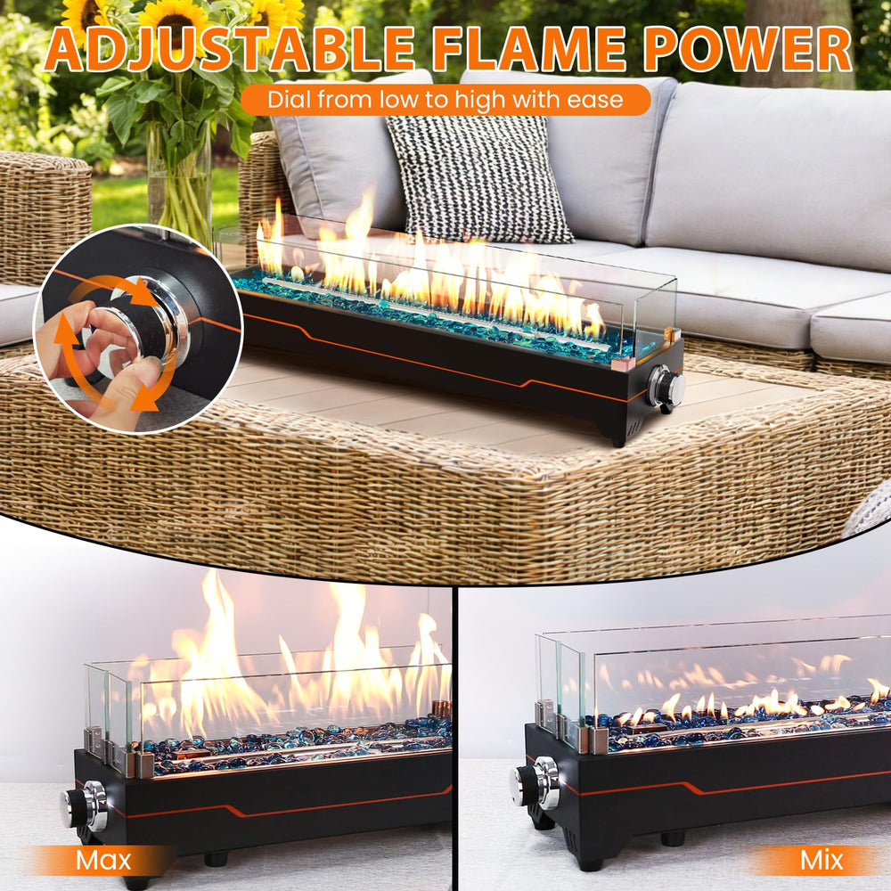 GRISUN fire pit in evening patio scene creating cozy atmosphere for guests