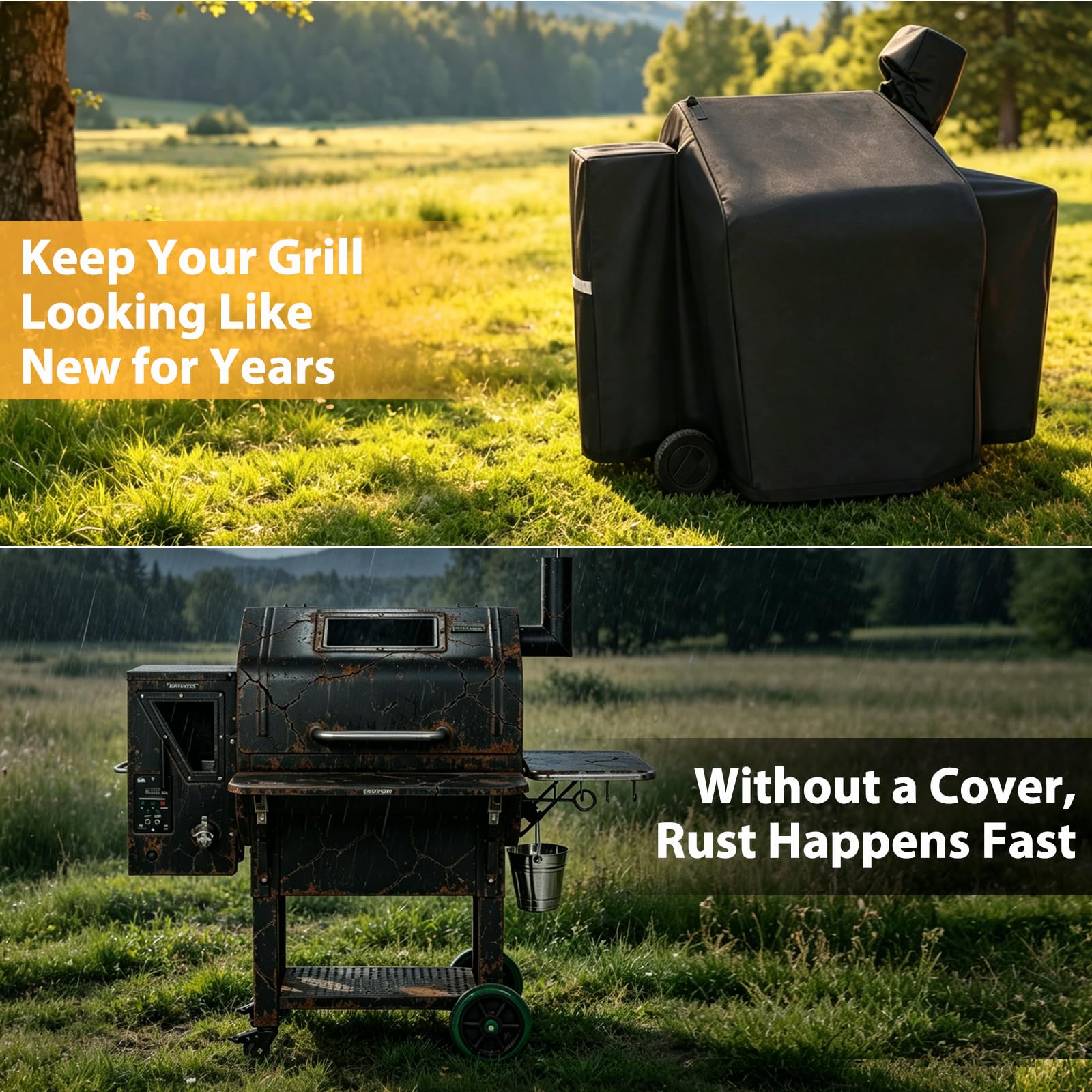 GRISUN cover on backyard grill creates tidy, protected outdoor setup