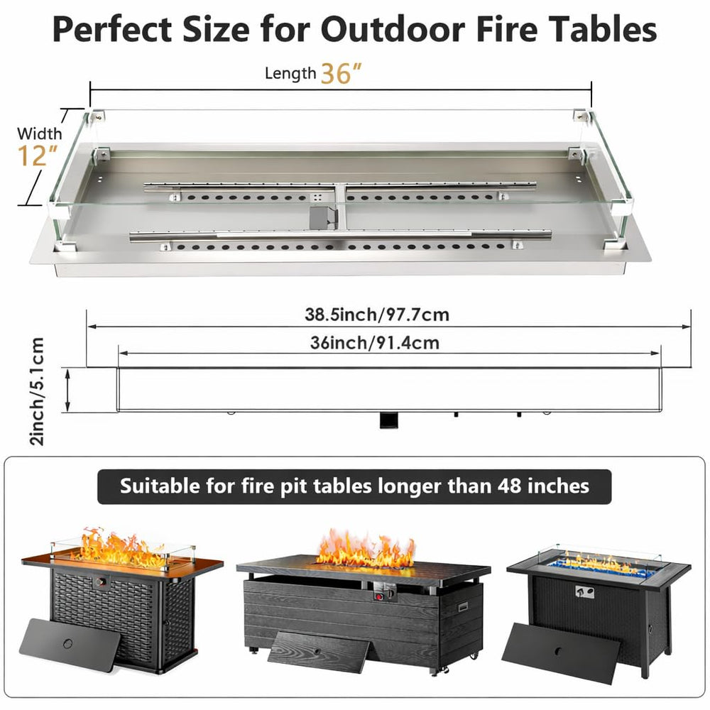 GRISUN top view of the 36-inch linear burner delivering a clean modern flame line