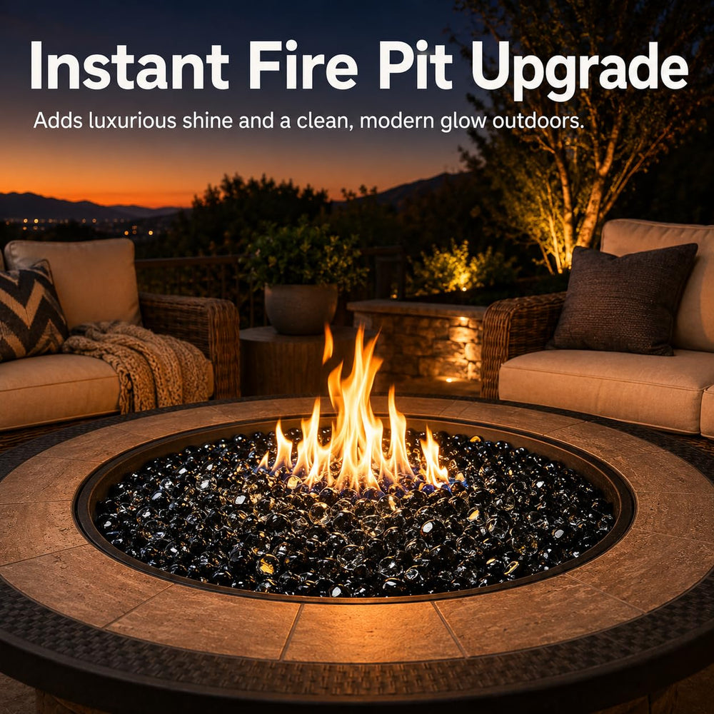 GRISUN onyx black in fire pit installed demonstrating modern look and better flame contrast