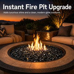 GRISUN onyx black in fire pit installed demonstrating modern look and better flame contrast
