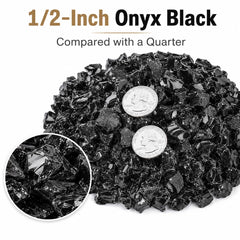 GRISUN onyx black in firepit with flames reflecting brightly and enhancing ambiance