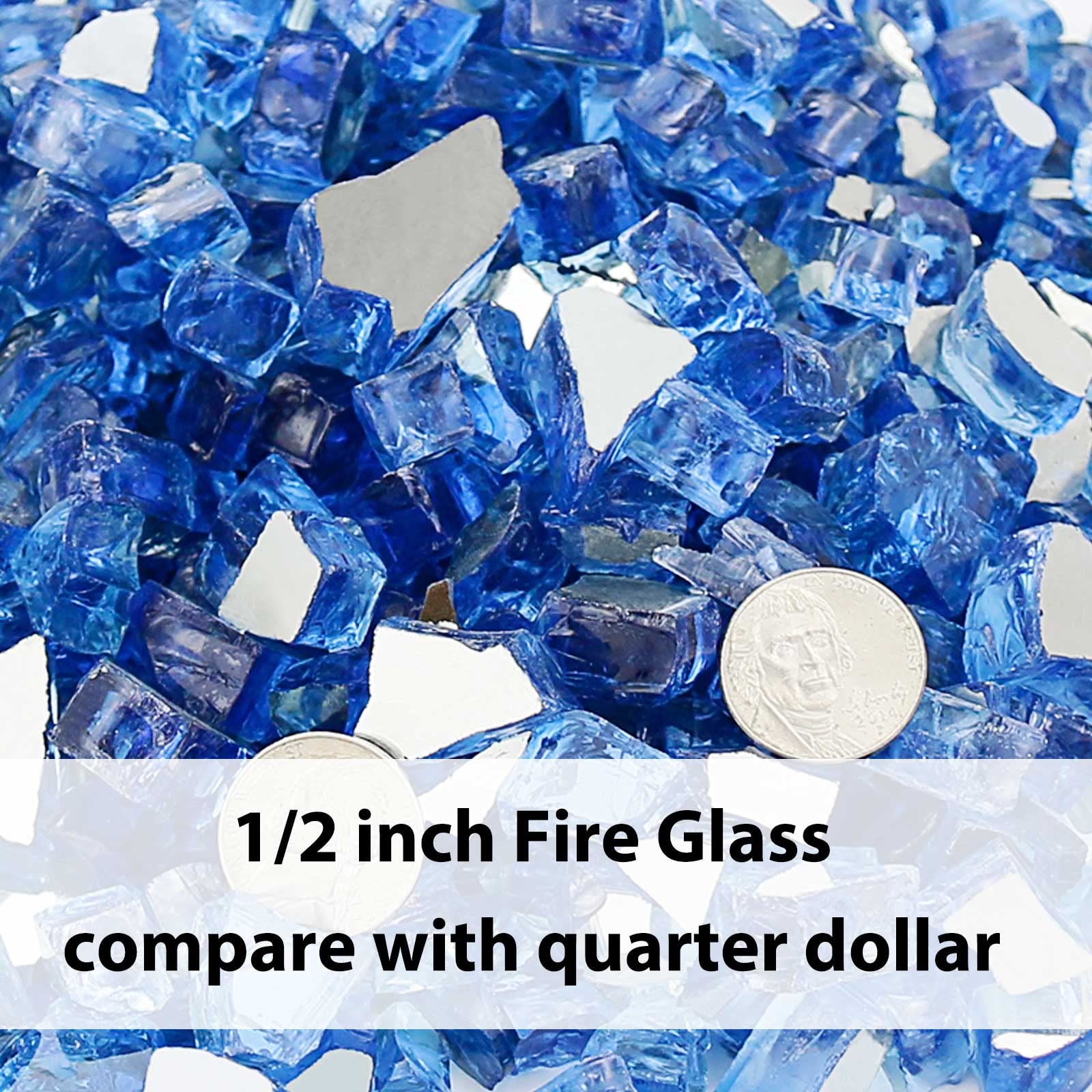 GRISUN fire pit in use with blue glass highlighting brighter flame visuals benefit
