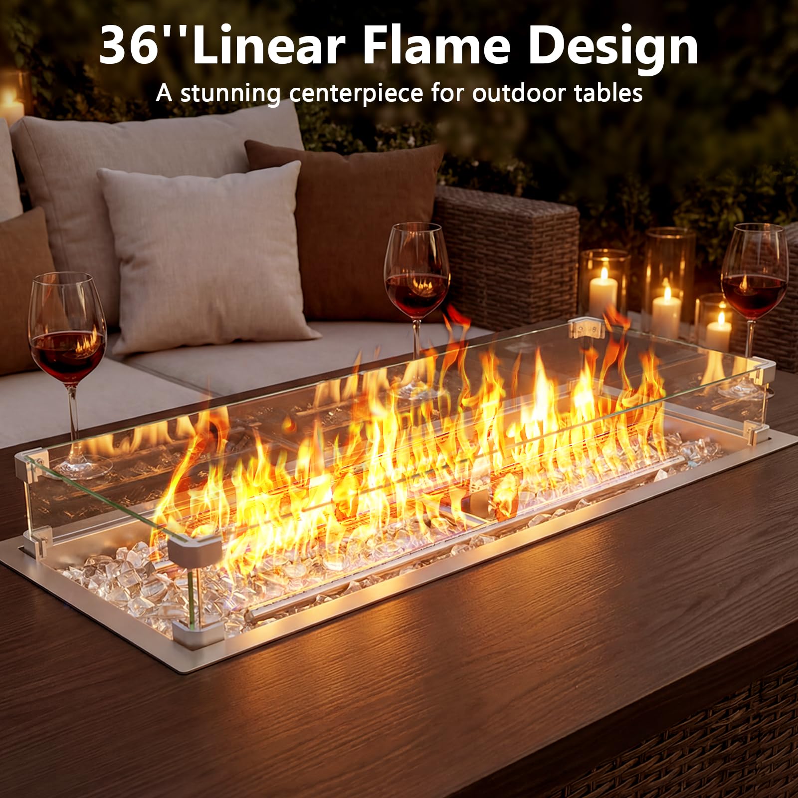GRISUN close-up of tempered glass wind guard protecting flames and improving stability