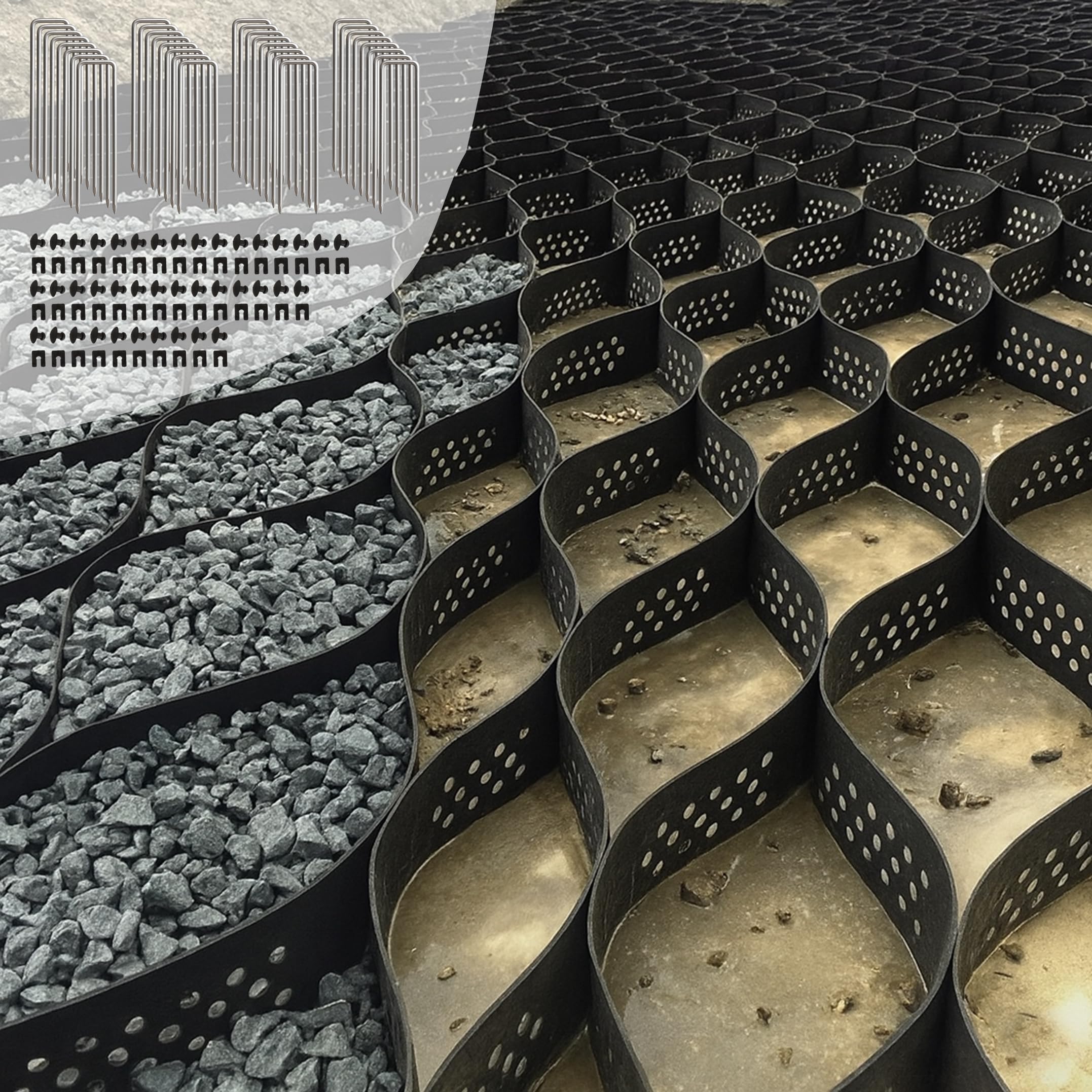 GRITSPIKE front packaging showing full driveway stabilization kit and quick benefits