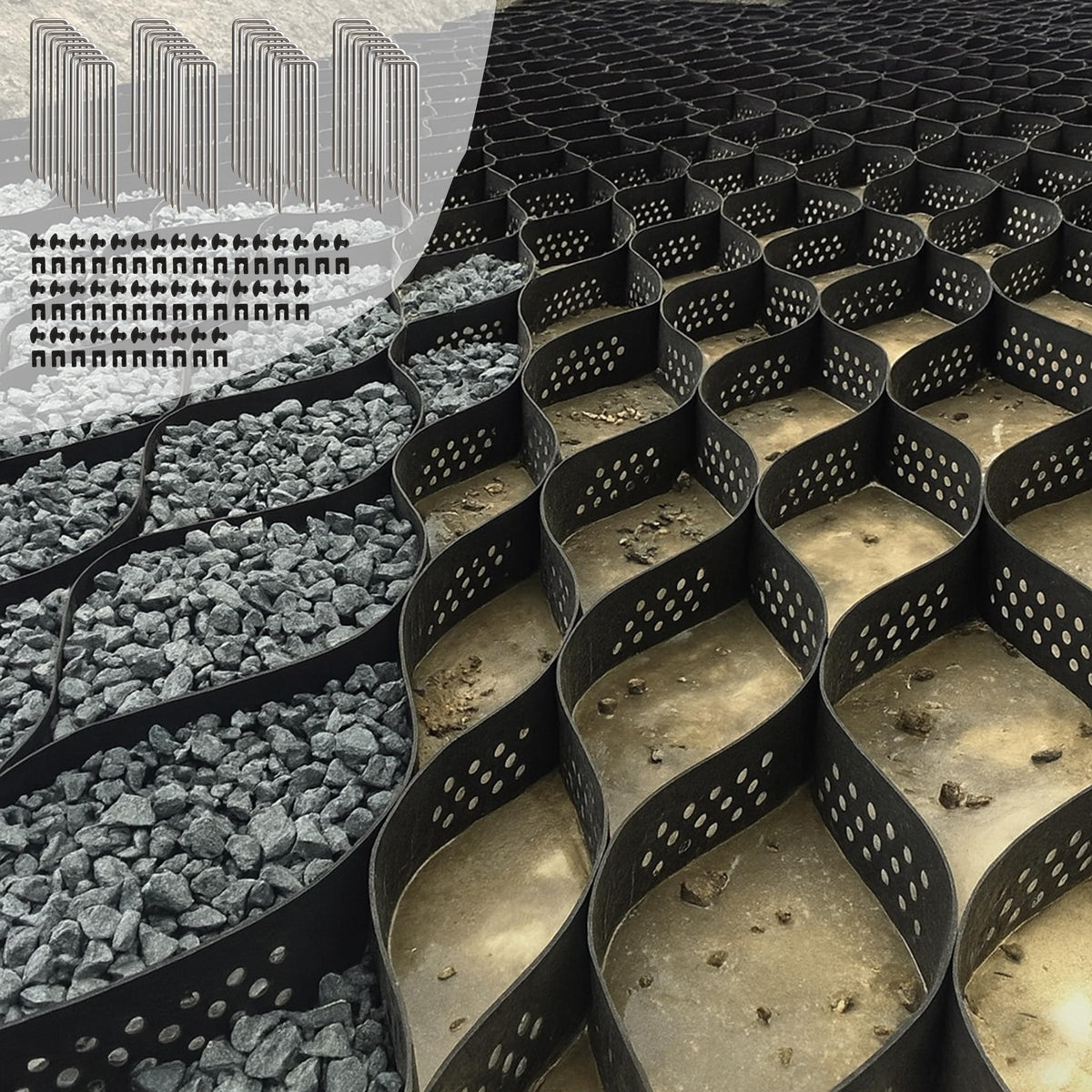 GRITSPIKE front packaging showing full driveway stabilization kit and quick benefits