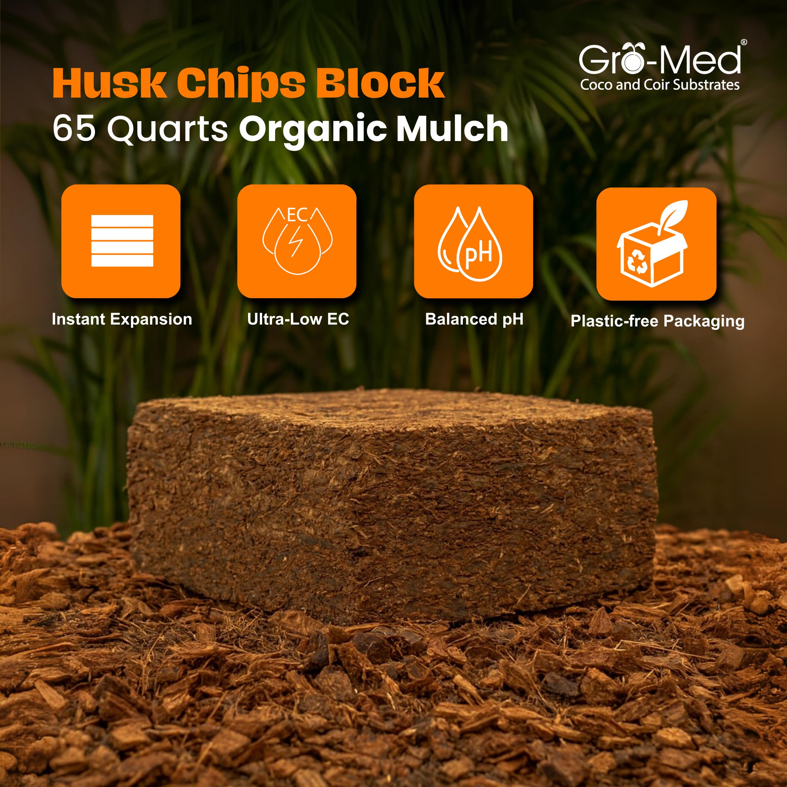 Gro-Med close-up of expanded coco husk chips texture improving aeration