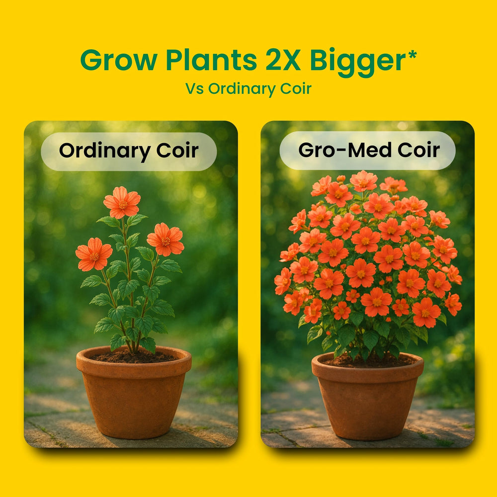 Gro-Med volume comparison with a measuring bucket showing 100 quarts output