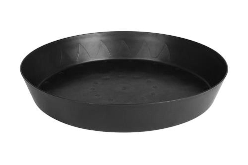 Gro Pro front view saucer showing tall sides and durable black finish protecting surfaces