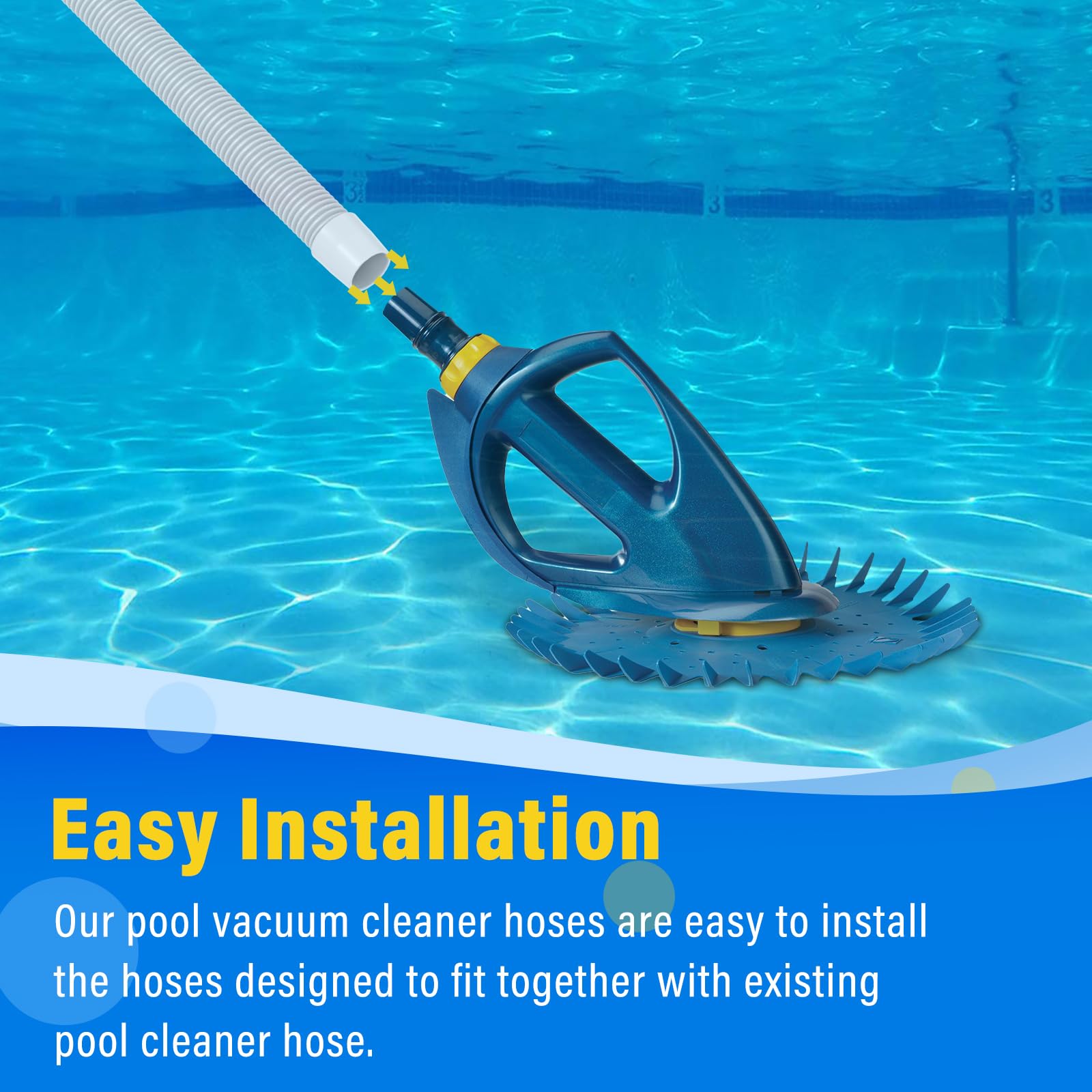 GRONGU hose attached to automatic pool cleaner showing restored suction performance