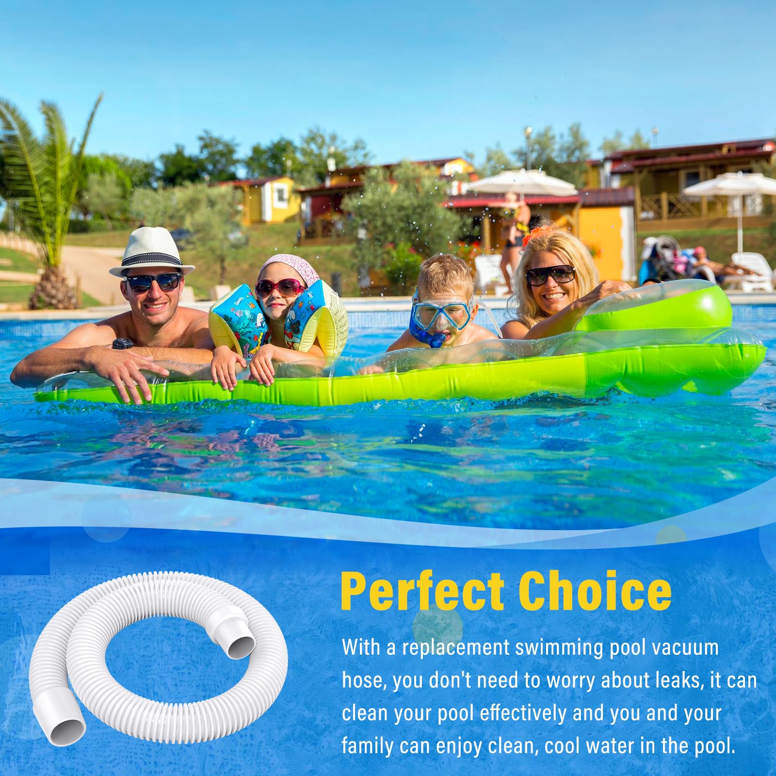 GRONGU hose in poolside setting illustrating easy installation and reliable cleaning
