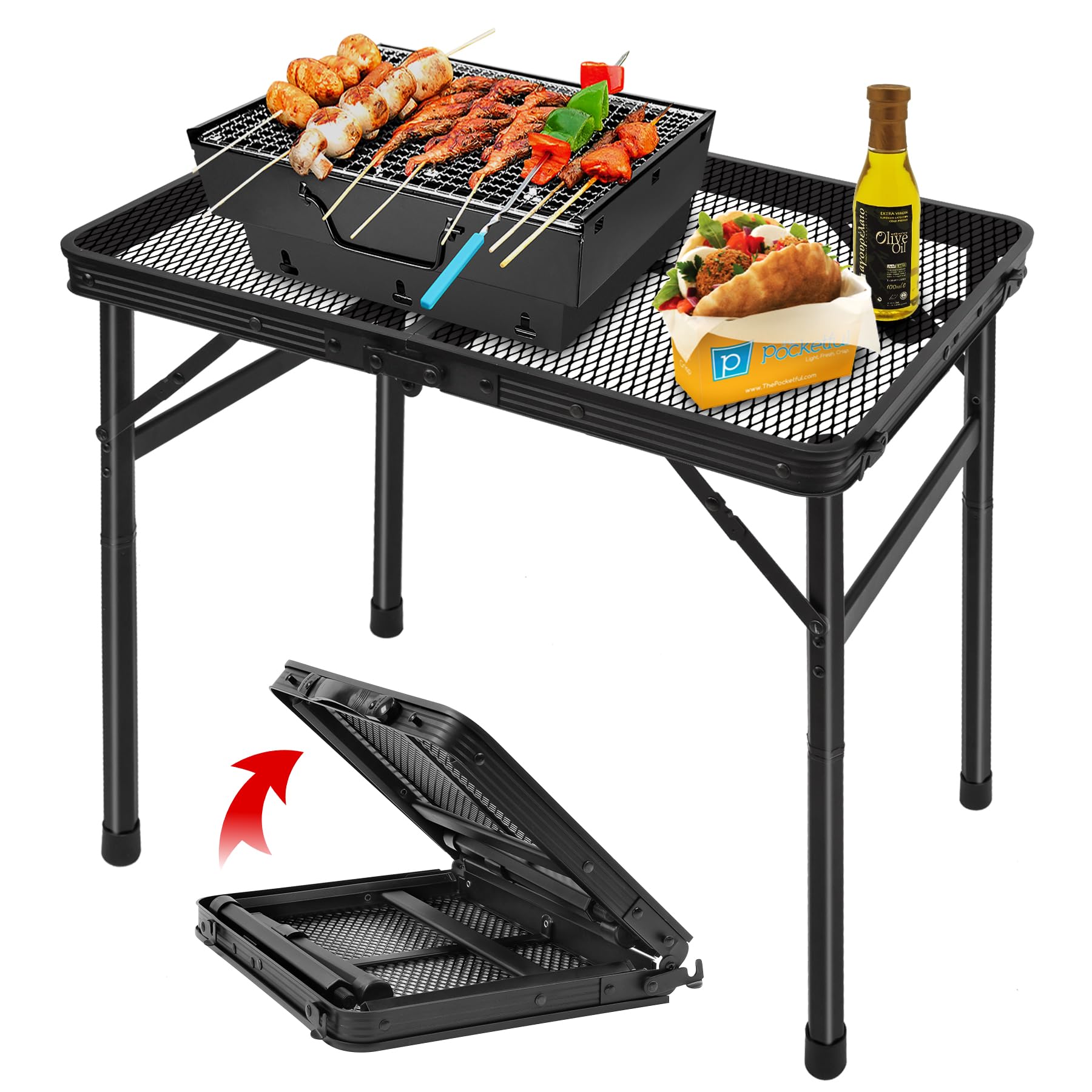 Grovind front view folded and assembled showing compact portability
