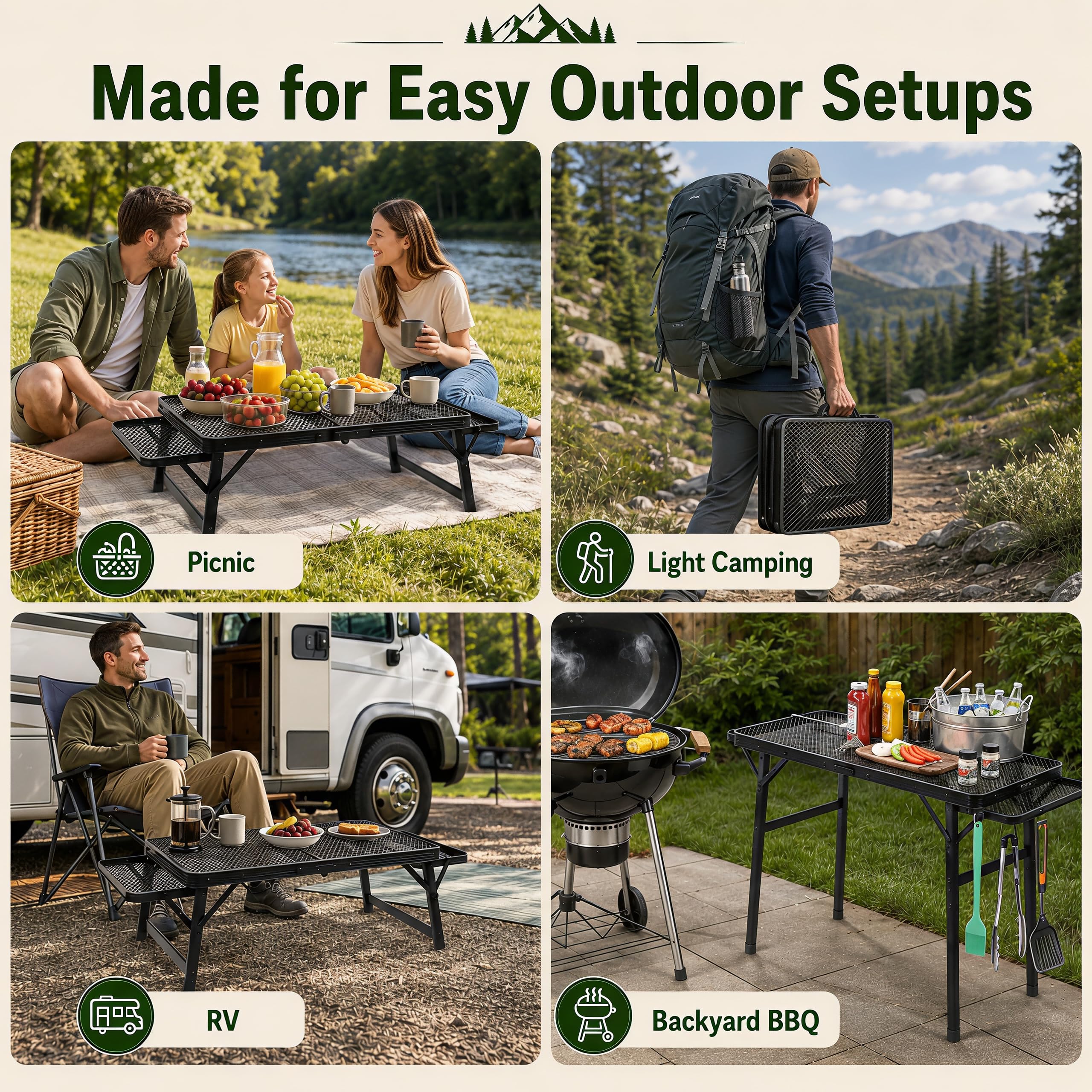 Grovind in use at a beach picnic showing versatile outdoor serving space