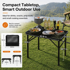 Grovind in-use at campsite with grill demonstrating reliable support