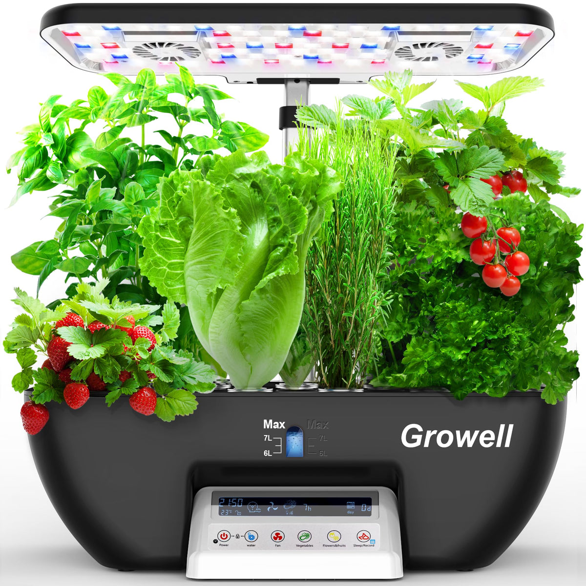 Growell front panel display showing controls and readable screen for easy operation