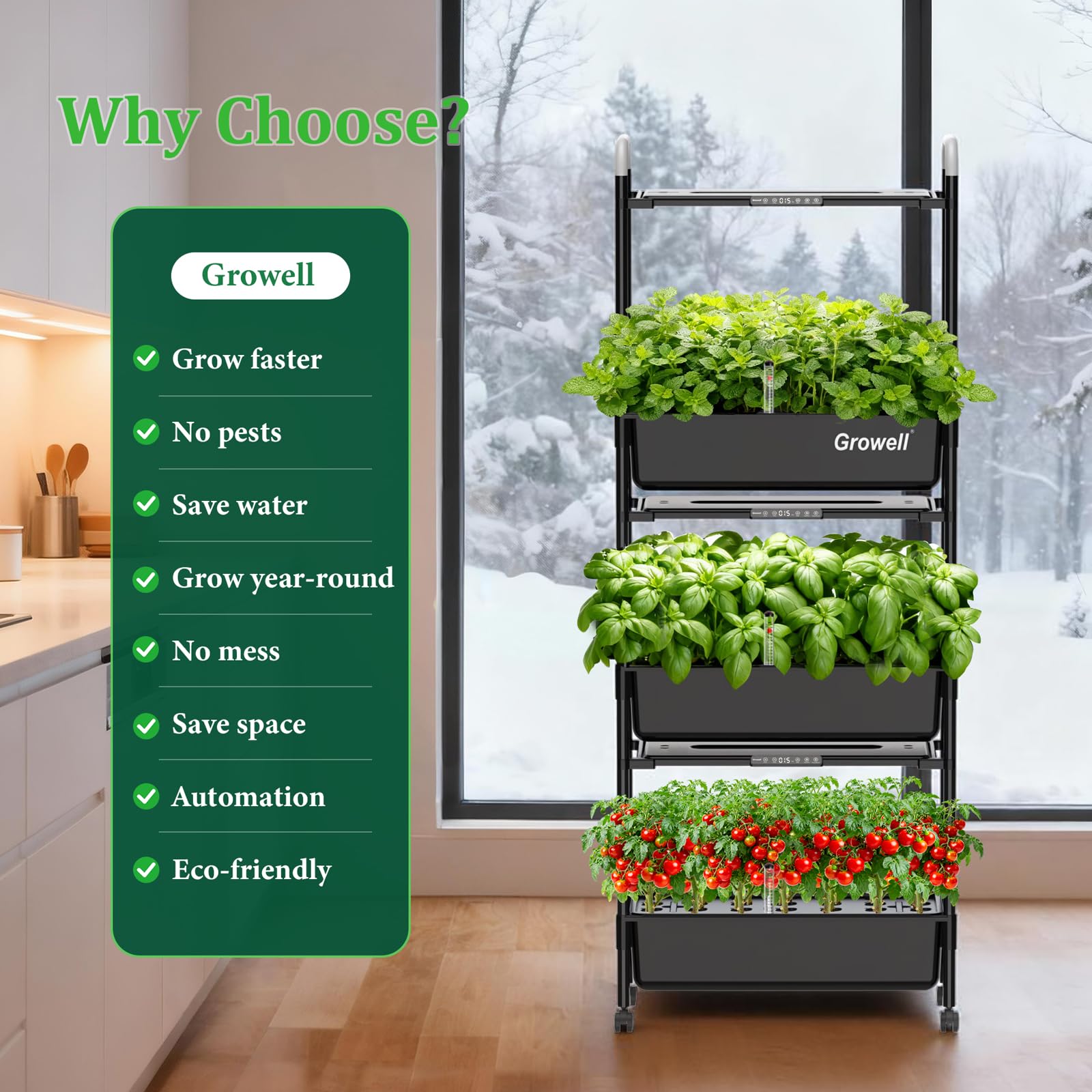 Growell height adjustment demo illustrating adjustable light distance for growth stages