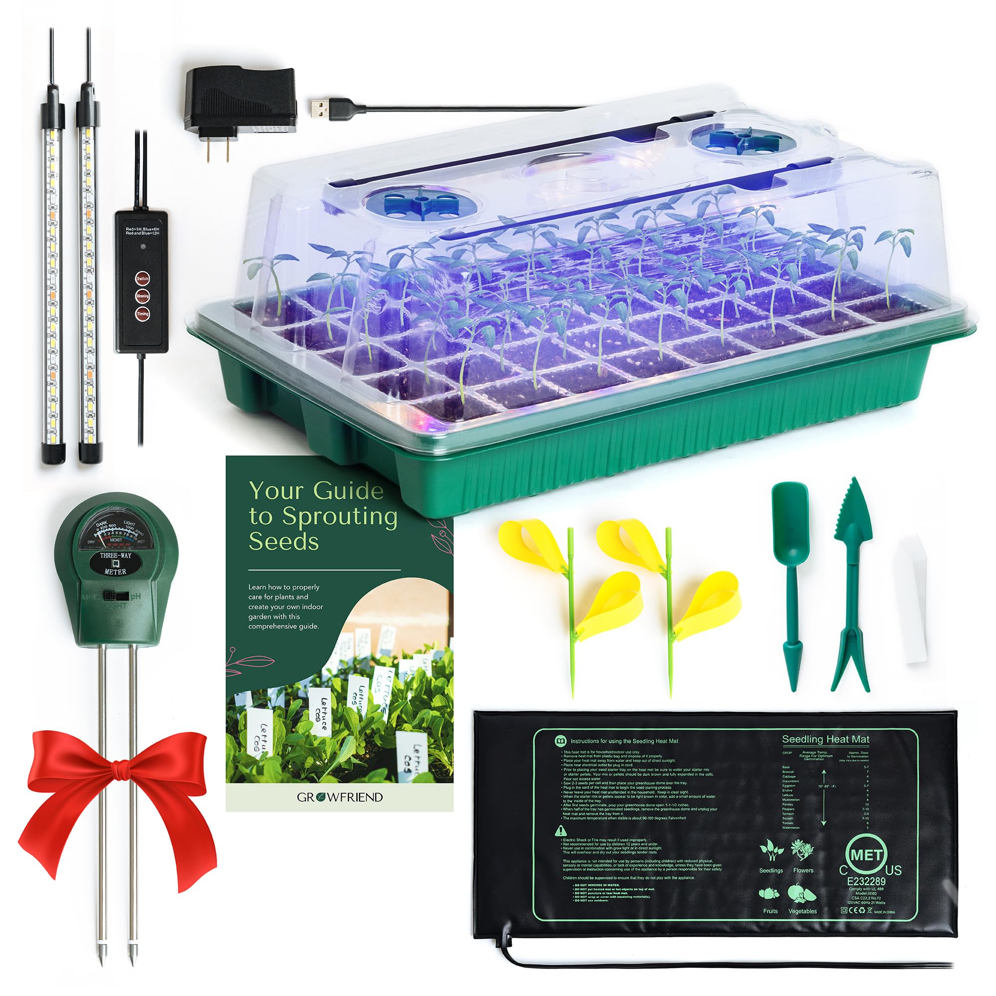 GROWFRIEND full kit assembled showing tray, lights, and dome for convenient indoor gardening