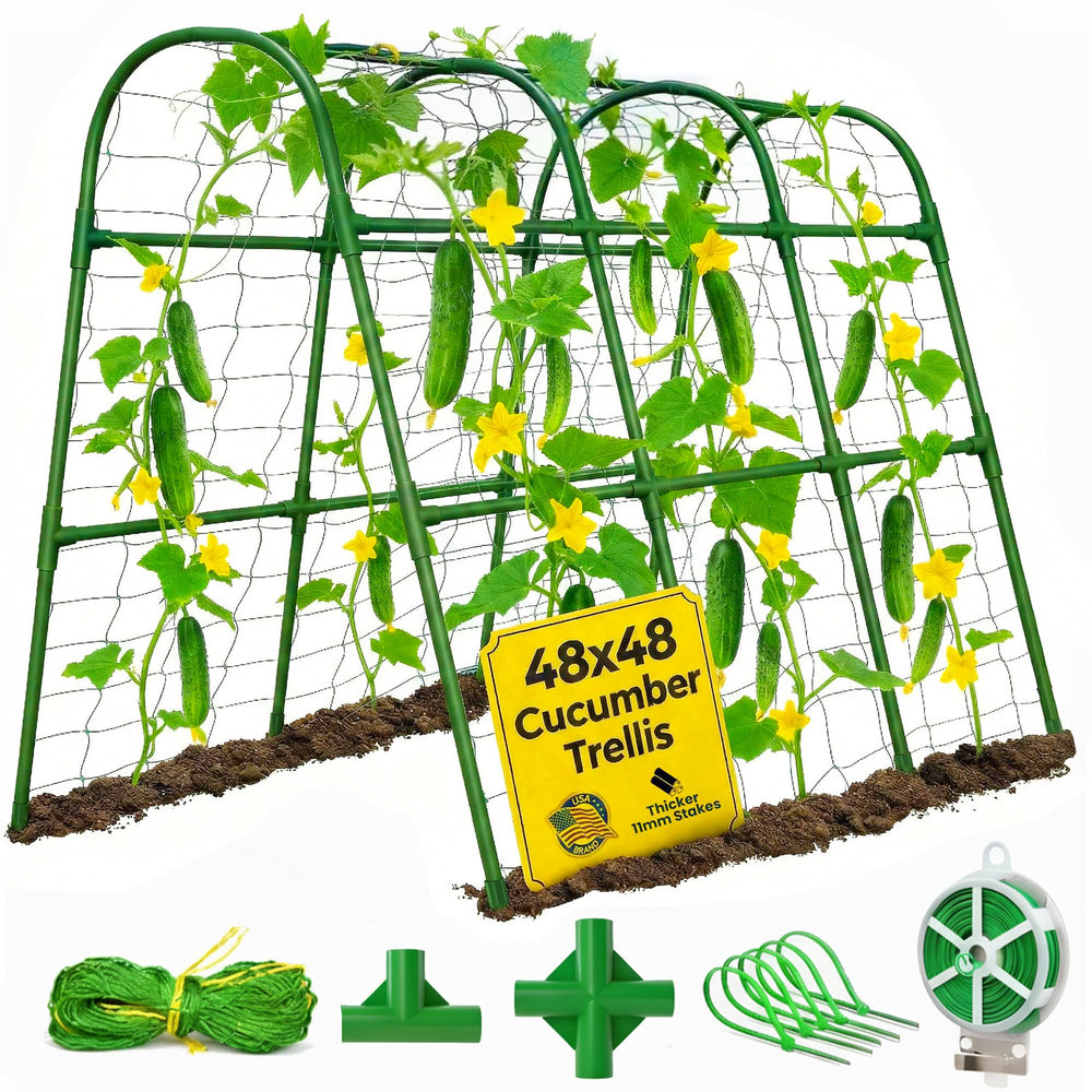 Growia front view of assembled trellis showing compact vertical support