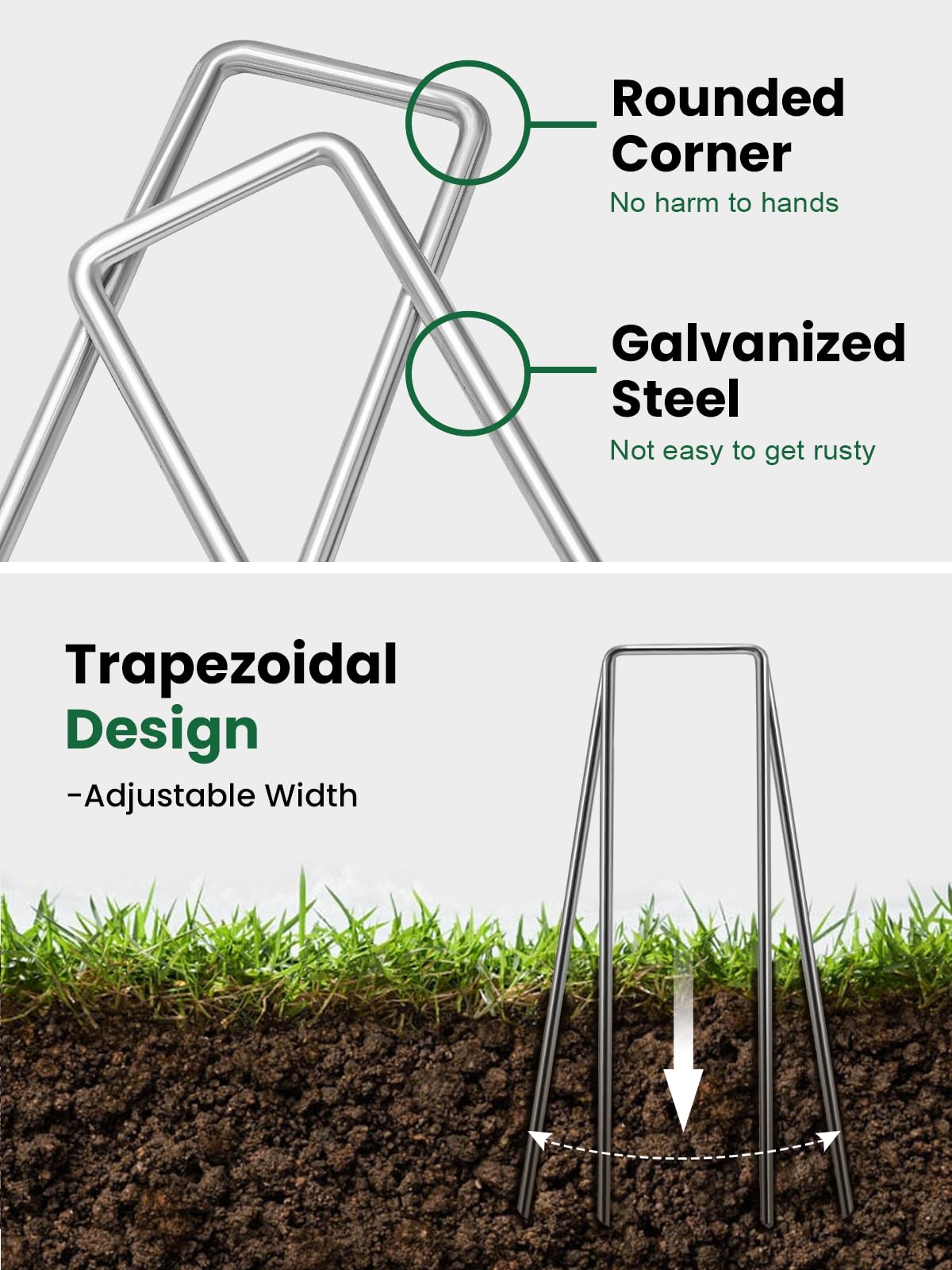 GROWNEER staples pinned into artificial turf, holding edges flat and secure