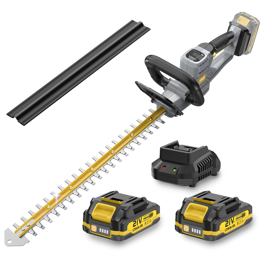 GROWORT hedge trimmer front view showing full 22-inch blade and lightweight body benefit