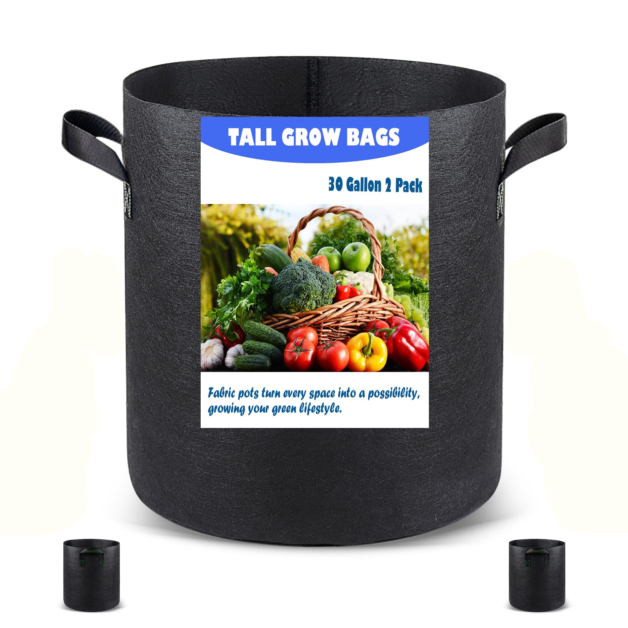 Growpropel front view of two 30 gallon grow bags showing deep capacity and space