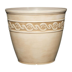 GROWSCAPE front view of desert tan Corinthian planter showcasing classic shape and curb appeal