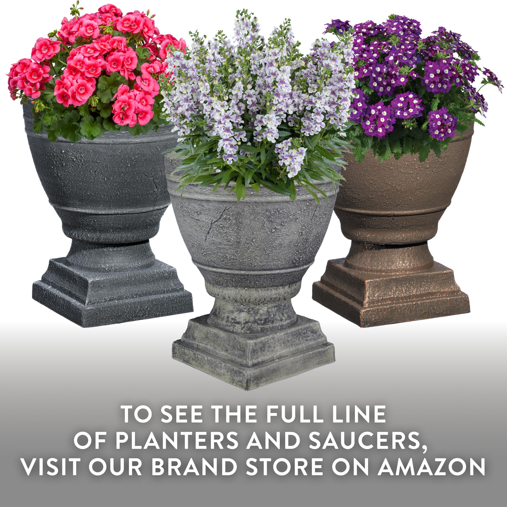 GROWSCAPE Spartan urn on porch with flowers showing timeless curb appeal