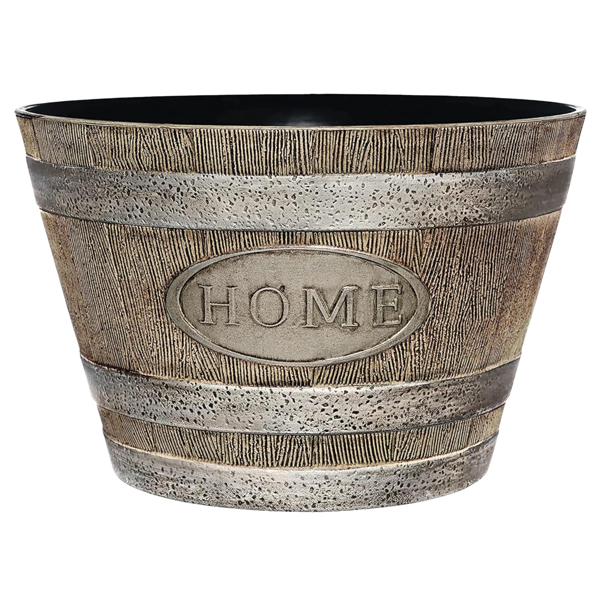 GROWSCAPE front view showing oak-brown barrel and weathered charm, enhances curb appeal