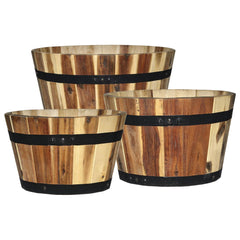 GROWSCAPE front view of barrel planters showing classic cooper style and durable build