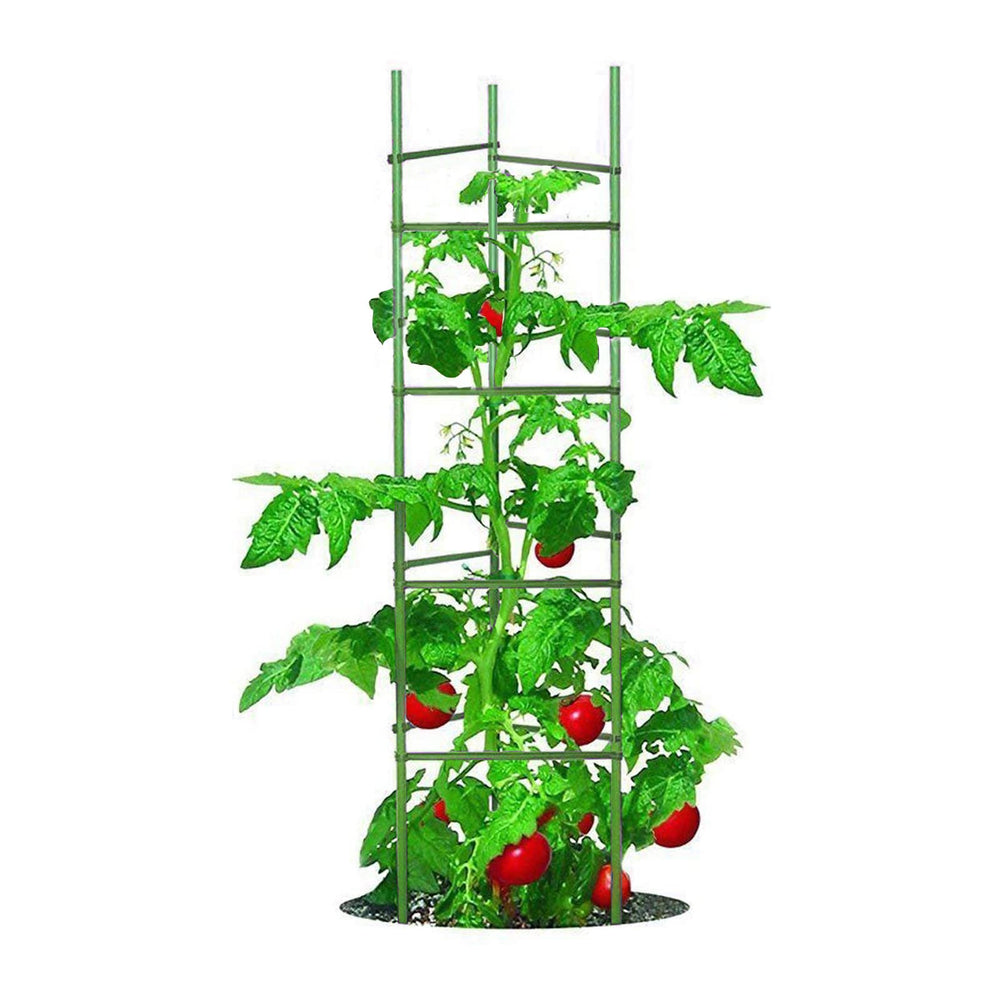 Growsun front view of six 5ft green stakes showing full set and strength