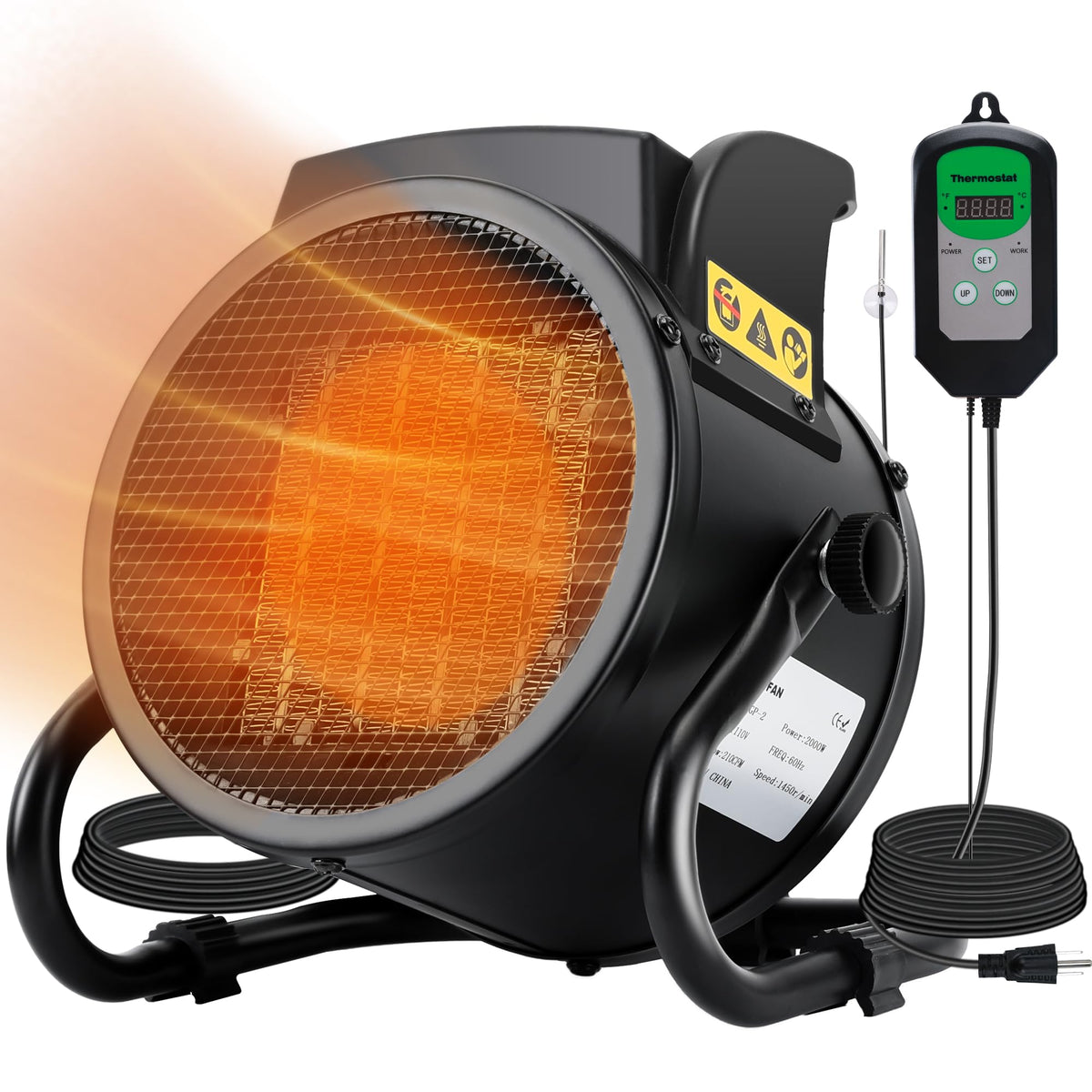 GRPWWT front view of heater and thermostat showing compact design and quick setup