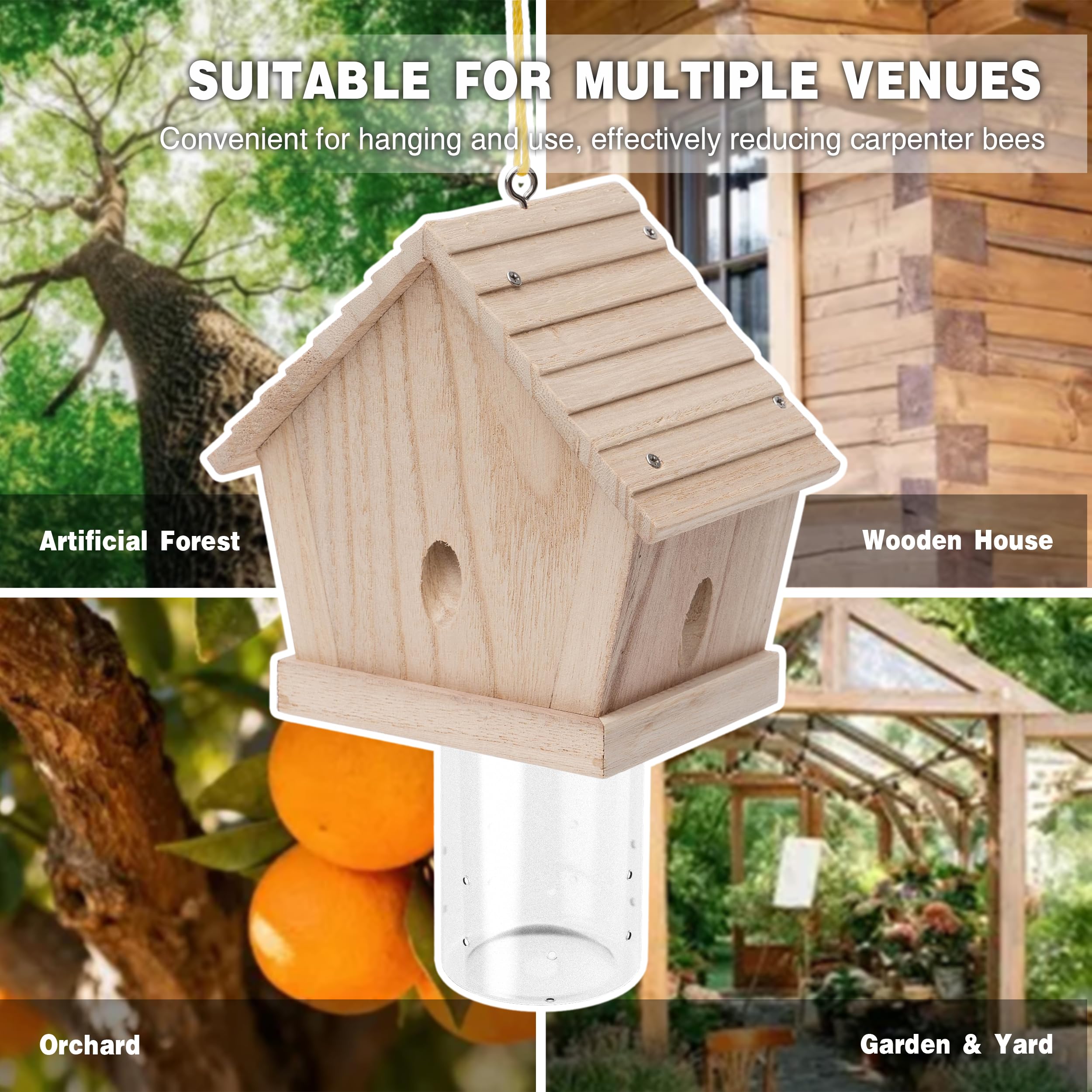 GRTRE trap hanging from an eave protecting wood structures effectively