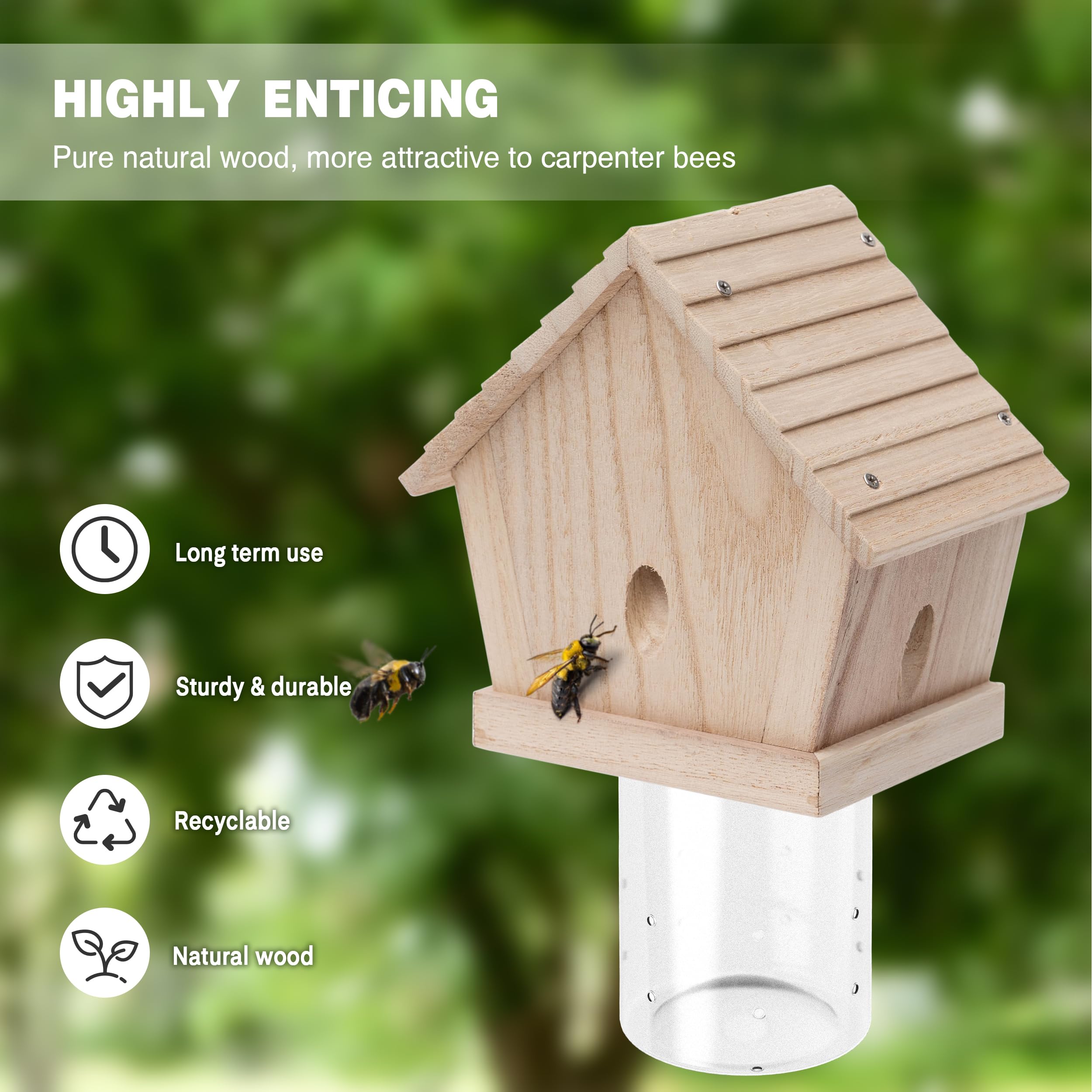 GRTRE trap attached to a deck rail reducing carpenter bee damage