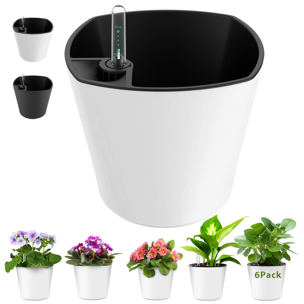 GS Garden front view of six white 7-inch pots showing clean modern design and durability