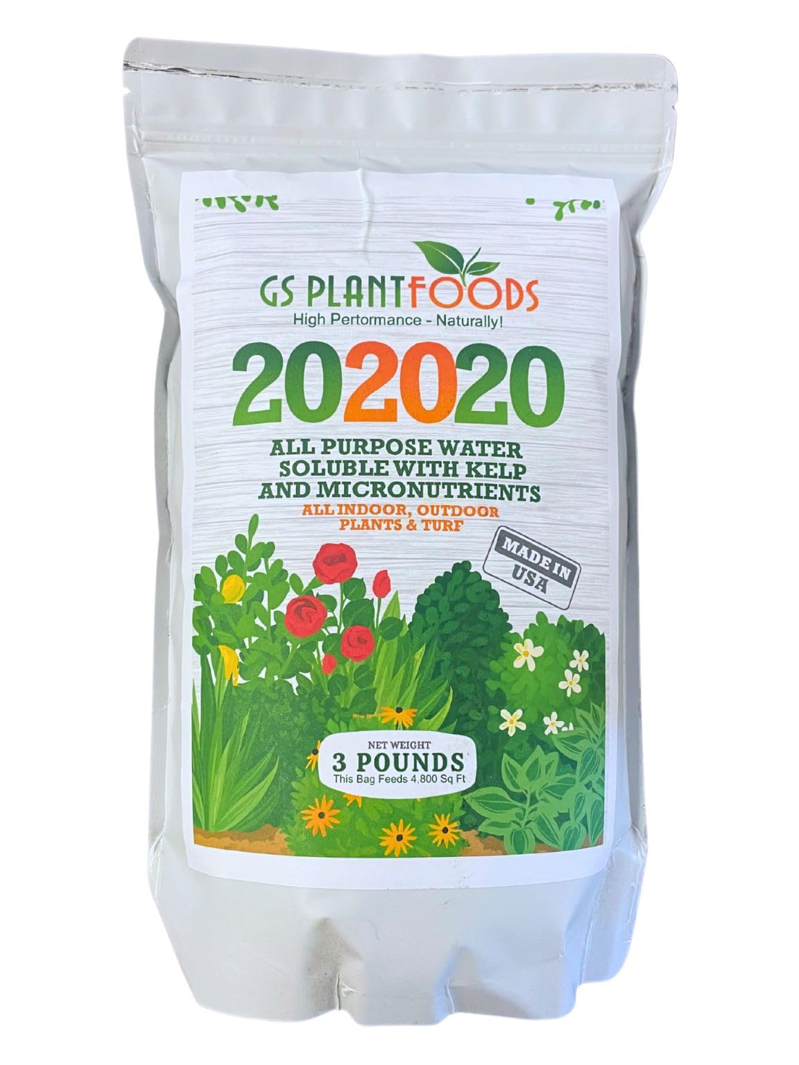 GS Plant Foods front packaging shows product name and balanced NPK benefits