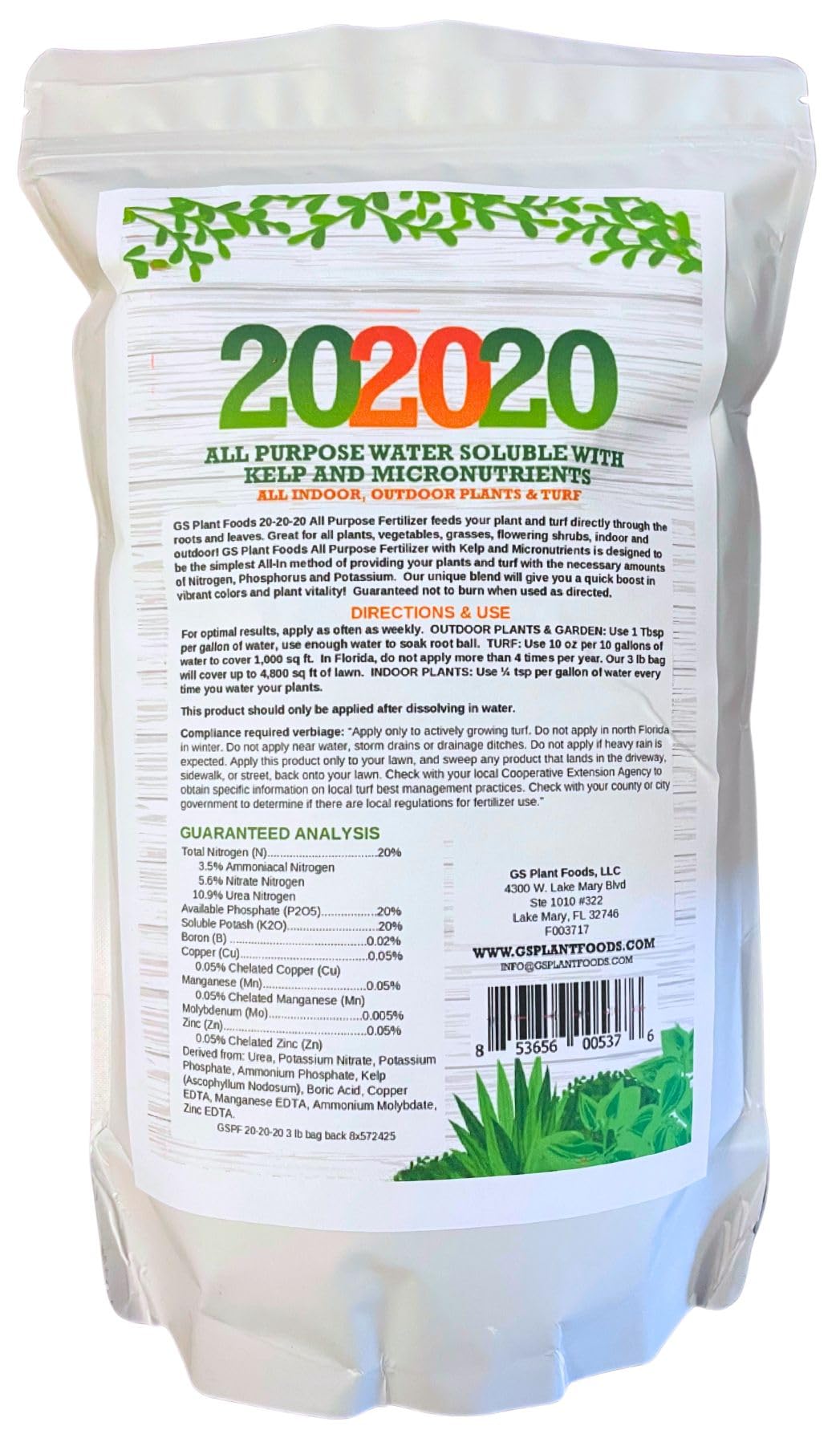 GS Plant Foods open bag close-up showing fine water-soluble powder texture