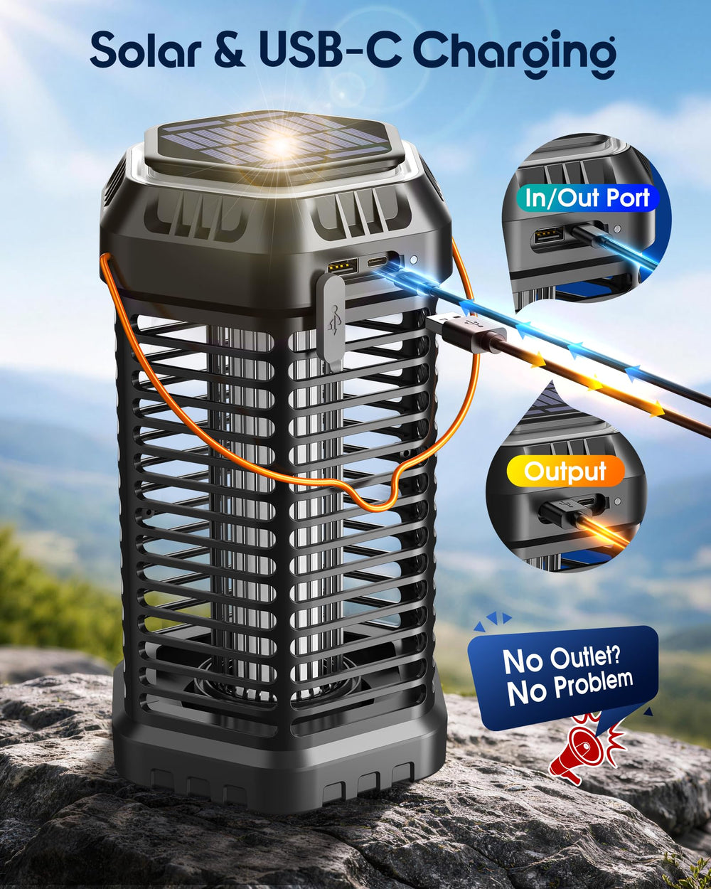 GTERT lantern mode lit at night providing bright campsite lighting