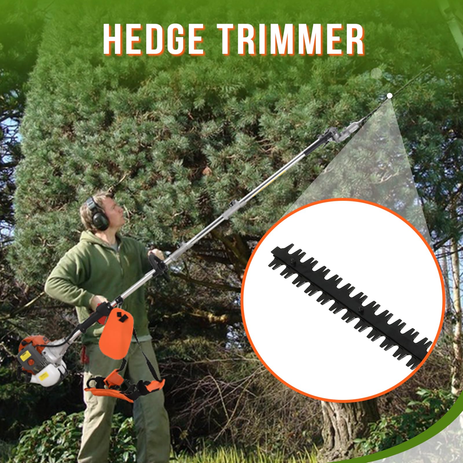 GTHAN STORE hedge head tilted to show 180° adjustment for precise angled trimming