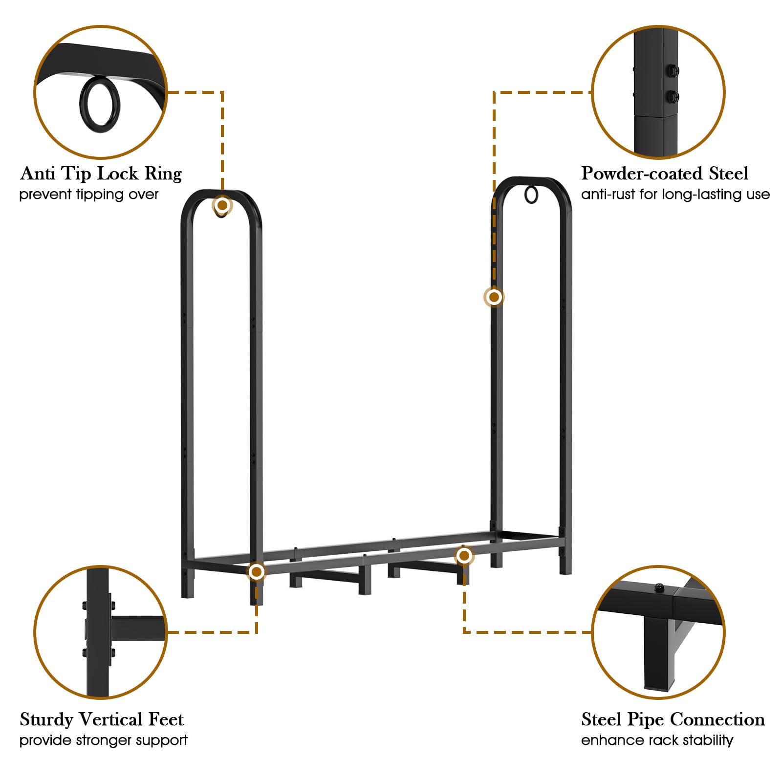 Gtongoko assembled rack loaded with logs demonstrating heavy-duty load support