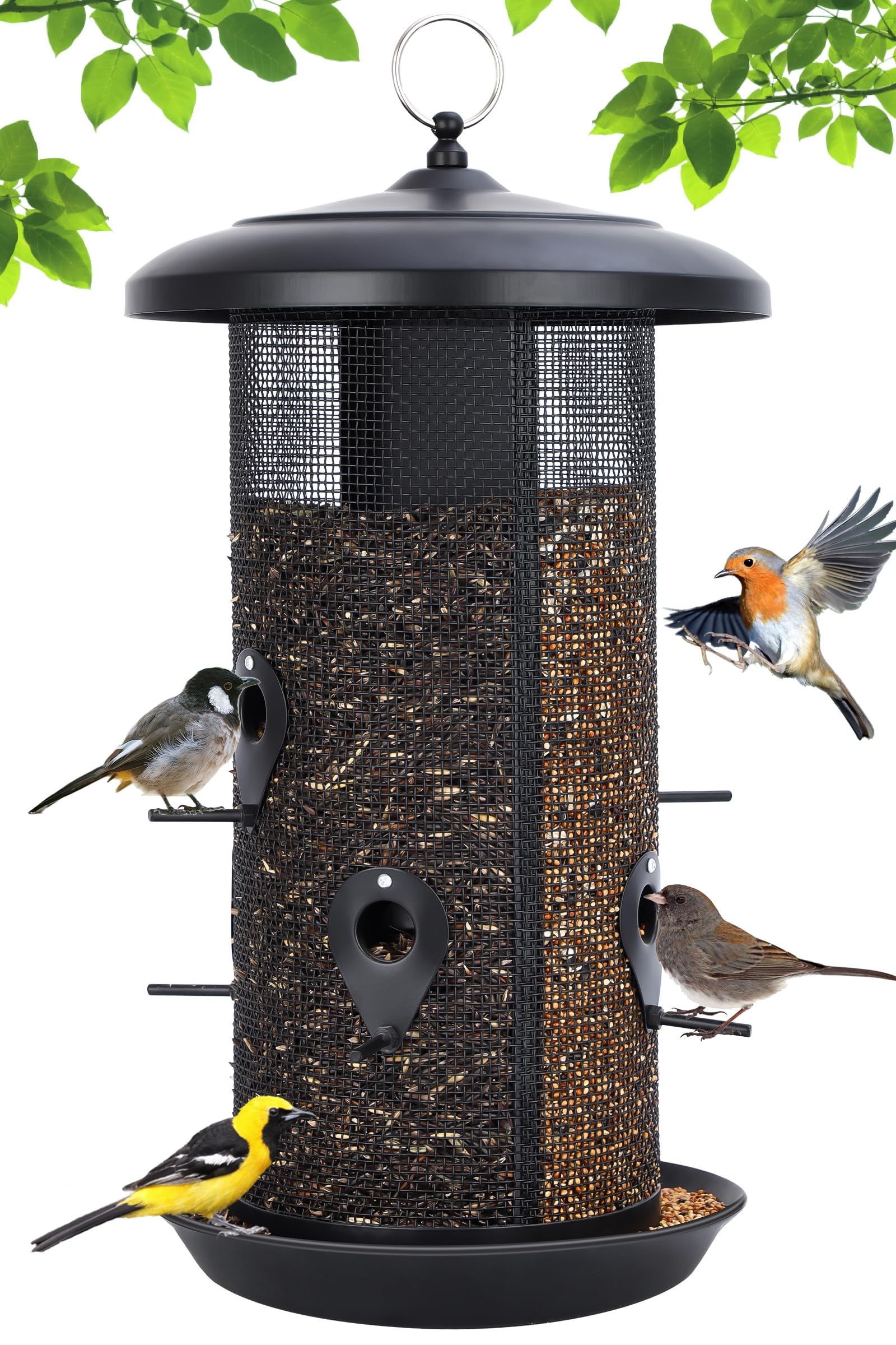 Gtongoko front view all-metal tube feeder showing durable hanging ring and capacity benefit
