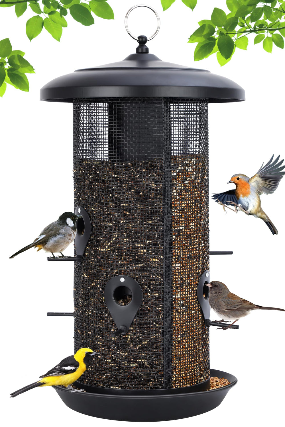 Gtongoko front view all-metal tube feeder showing durable hanging ring and capacity benefit