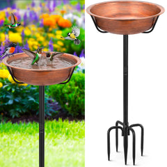 Gtongoko front view of full bird bath showing sturdy pole and bowl benefit stability