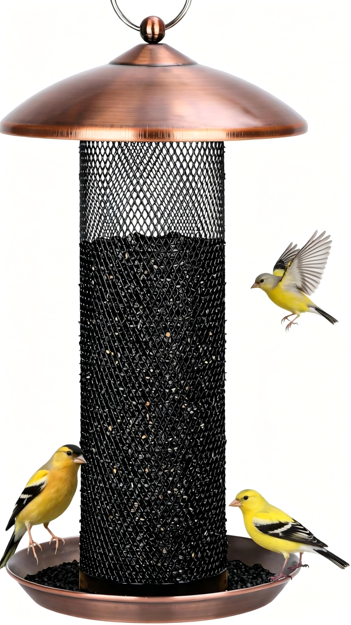 Gtongoko copper tube feeder front view showing durable all-metal design and capacity benefit