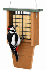 Gtongoko front view hanging suet feeder showing compact green design and hanging rope