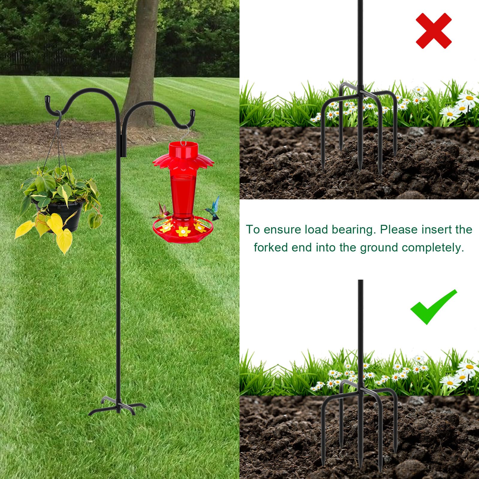 Gtongoko dual hooks holding bird feeder and plant showing balanced display