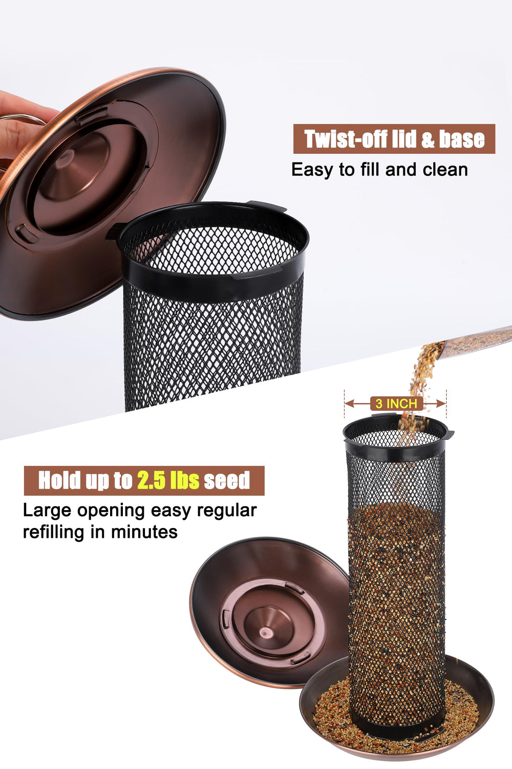 Gtongoko feeder in use with a goldfinch perched illustrating natural clinging feeding behavior