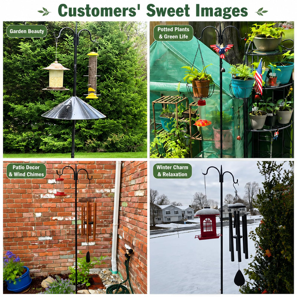 Gtongoko pole in use with hummingbird feeder, attracting birds reliably