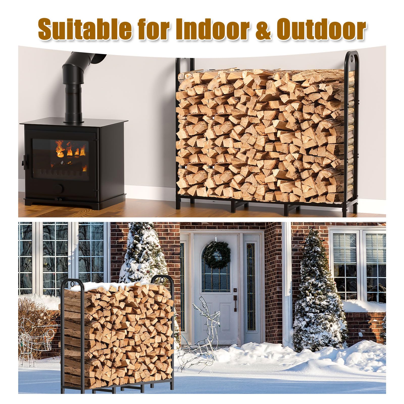 Gtongoko rack on patio beside fire pit showing tidy, accessible wood storage
