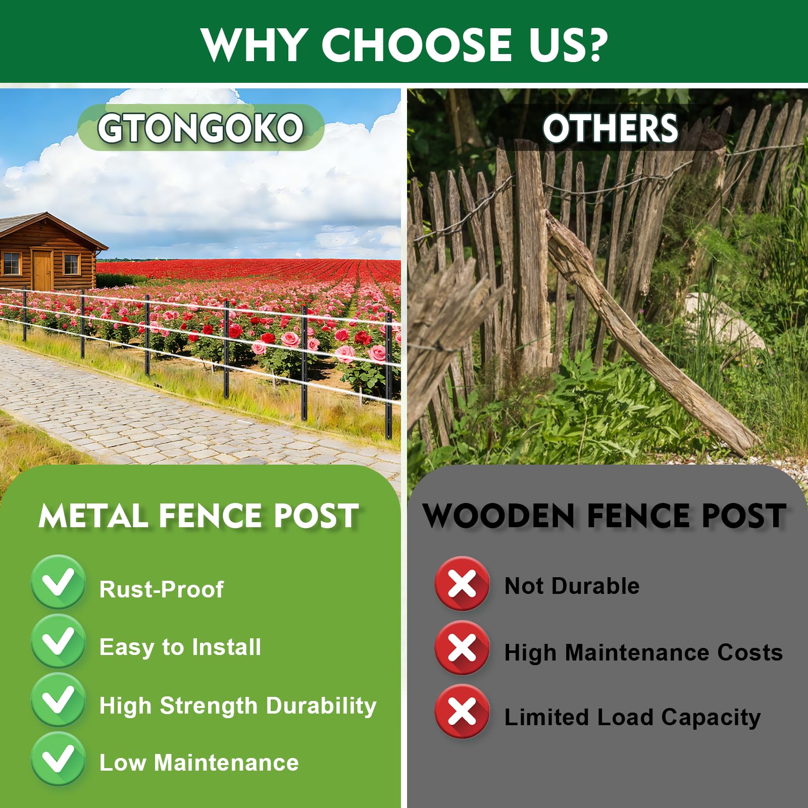 Gtongoko post supporting chicken wire protecting garden and small animals